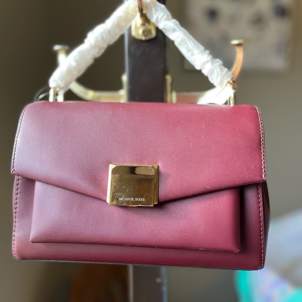 Michael Kors Merlot Leather Shoulder Bag with Gold Accent
